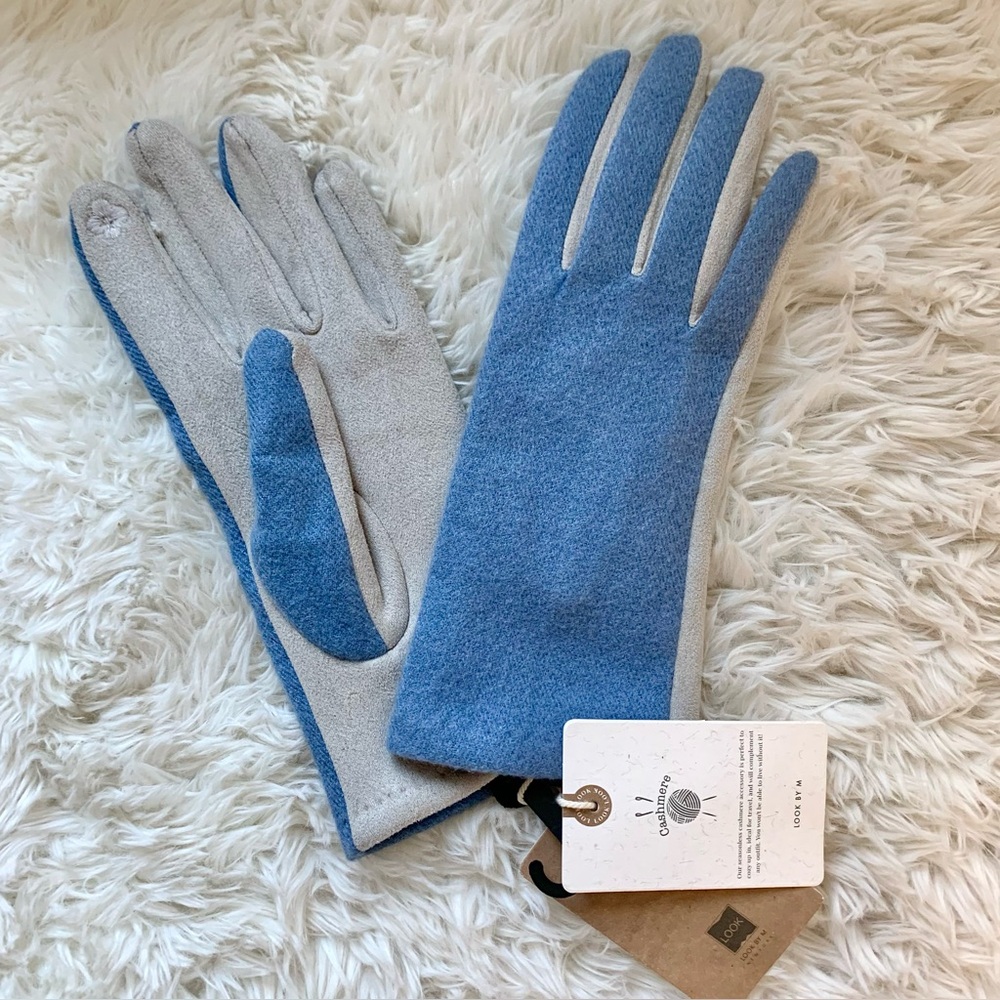 NEW Cashmere blend Knit Blue Gray Womens Gloves by Look by M O/S NWT